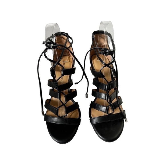 ANTONIO MELANI Adair Lace Up Black Leather Wedges Sandal Size 7 - Picture 6 of 6